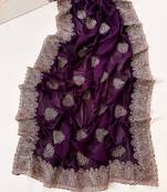 Purple Color Blooming Vichitra Embroidered Saree