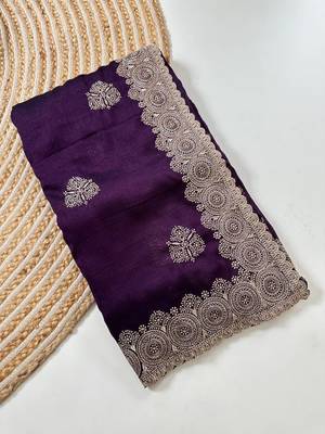 Purple Color Blooming Vichitra Embroidered Saree 5