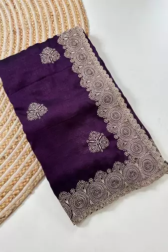 Purple Color Blooming Vichitra Embroidered Saree