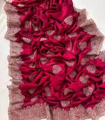 Rose Color Blooming Vichitra Embroidered Saree