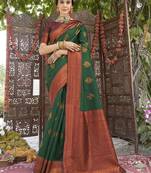 gren maroon  soft art silk blend banarasi jacuard work designer party wear saree with unstitched blouse piece