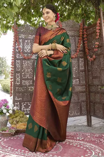 gren maroon silk blend banarasi saree with unstitched blouse piece