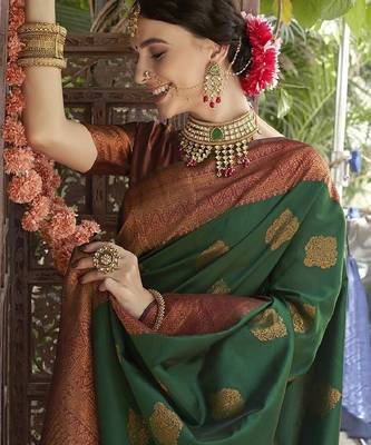 gren maroon silk blend banarasi saree with unstitched blouse piece 1