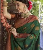 gren maroon soft art silk blend banarasi jacuard work designer party wear saree with unstitched blouse piece
