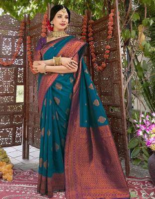 morpich wine silk blend banarasi saree with unstitched blouse piece 3