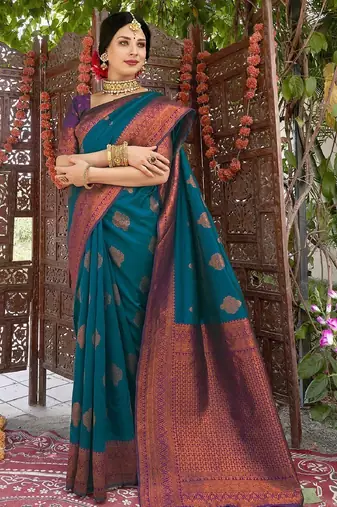 morpich wine silk blend banarasi saree with unstitched blouse piece