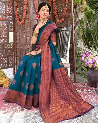 morpich wine silk blend banarasi saree with unstitched blouse piece 4