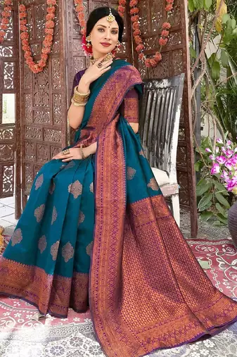 morpich wine silk blend banarasi saree with unstitched blouse piece