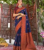 neavy blue wine  soft art silk blend banarasi jacuard work designer party wear saree with unstitched blouse piece