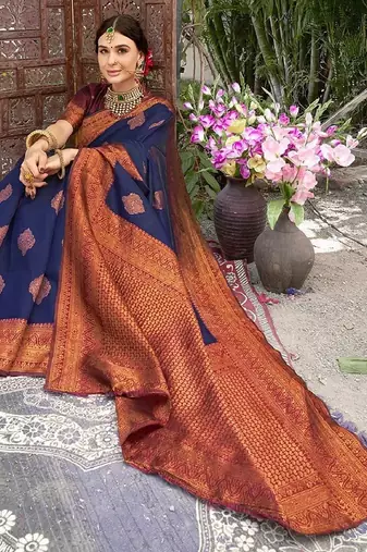 neavy blue wine  soft art silk blend banarasi jacuard work designer party wear saree with unstitched blouse piece