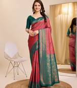 gajri rama  soft art silk blend banarasi jacuard work designer party wear saree with unstitched blouse piece