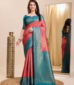 gajri rama  soft art silk blend banarasi jacuard work designer party wear saree with unstitched blouse piece