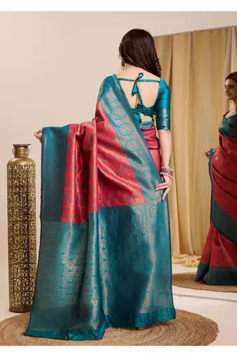 gajri rama silk blend banarasi saree with unstitched blouse piece