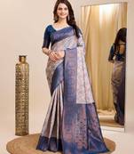 peach sky  soft art silk blend banarasi jacuard work designer party wear saree with unstitched blouse piece