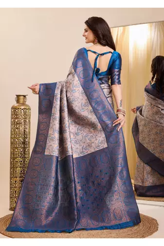 peach sky silk blend banarasi saree with unstitched blouse piece
