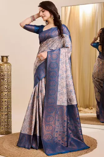 peach sky silk blend banarasi saree with unstitched blouse piece