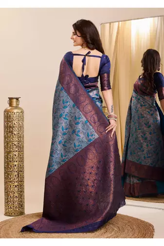 sky blue silk blend banarasi saree with unstitched blouse piece