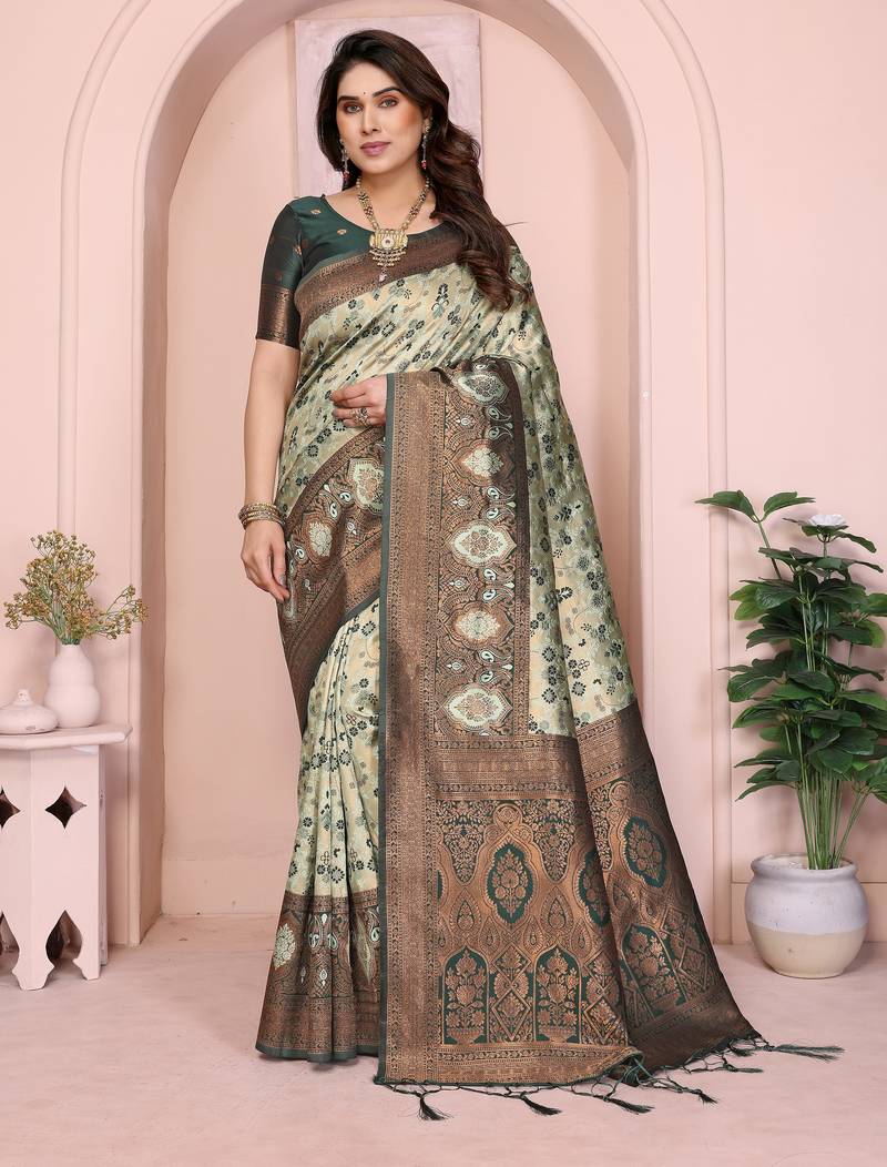 pista green  soft art silk blend banarasi jacuard work designer party wear saree with unstitched blouse piece