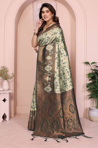 pista green  soft art silk blend banarasi jacuard work designer party wear saree with unstitched blouse piece