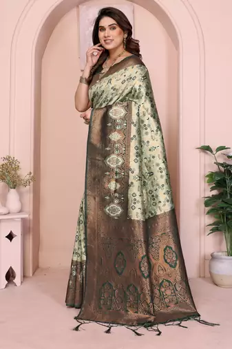 pista green  soft art silk blend banarasi jacuard work designer party wear saree with unstitched blouse piece