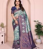 rama blue  soft art silk blend banarasi jacuard work designer party wear saree with unstitched blouse piece