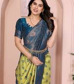 lemon morpich silk blend banarasi saree with unstitched blouse piece