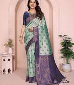 rama blue  soft art silk blend banarasi jacuard work designer party wear saree with unstitched blouse piece