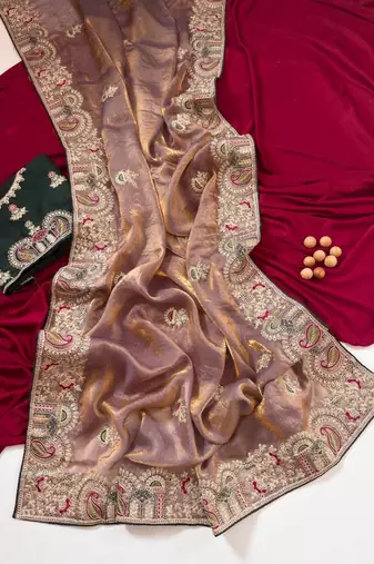 Onion Pink Color Designer Fandy Satin Silk Saree