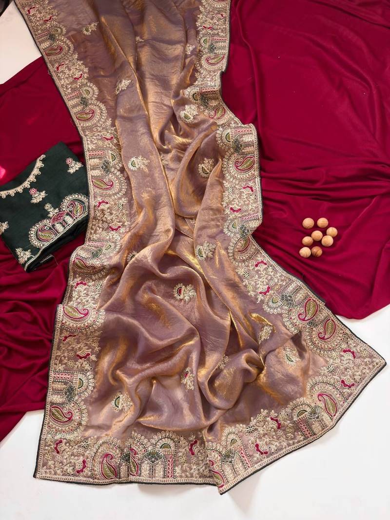 Onion Pink Color Designer Fandy Satin Silk Saree