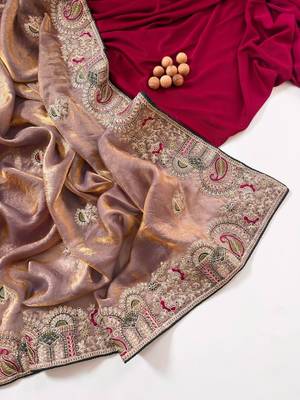 Onion Pink Color Designer Fandy Satin Silk Saree 3