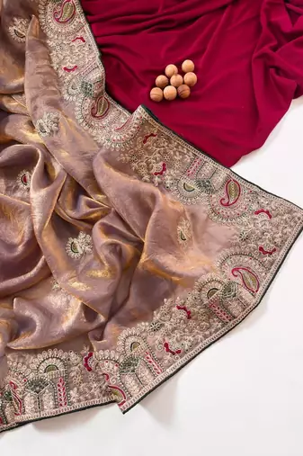 Onion Pink Color Designer Fandy Satin Silk Saree