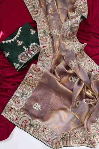 Onion Pink Color Designer Fandy Satin Silk Saree