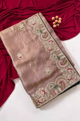 Onion Pink Color Designer Fandy Satin Silk Saree