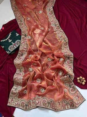 Orange Color Designer Fandy Satin Silk Saree 1