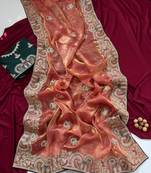 Orange Color Designer Fandy Satin Silk Saree