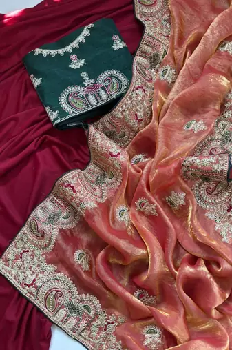 Orange Color Designer Fandy Satin Silk Saree