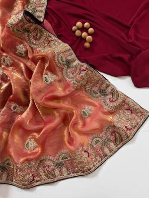 Orange Color Designer Fandy Satin Silk Saree 3