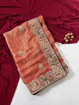 Orange Color Designer Fandy Satin Silk Saree 4