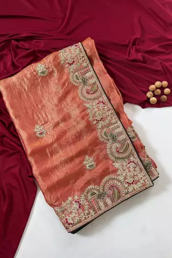 Orange Color Designer Fandy Satin Silk Saree