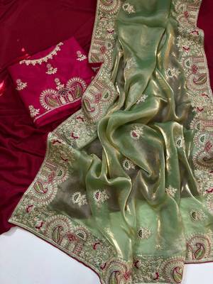 Green Color Designer Fandy Satin Silk Saree 1