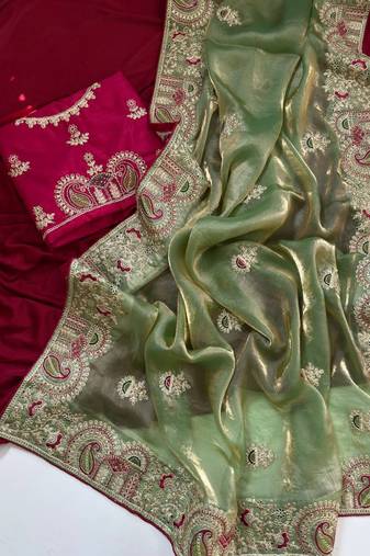 Green Color Designer Fandy Satin Silk Saree