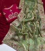 Green Color Designer Fandy Satin Silk Saree