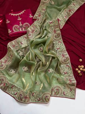 Green Color Designer Fandy Satin Silk Saree 2