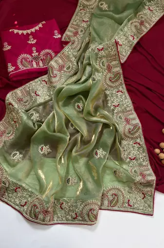 Green Color Designer Fandy Satin Silk Saree