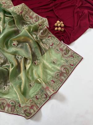 Green Color Designer Fandy Satin Silk Saree 3