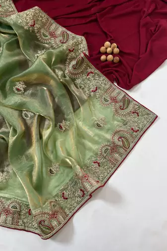 Green Color Designer Fandy Satin Silk Saree