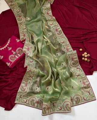 Green Color Designer Fandy Satin Silk Saree 4