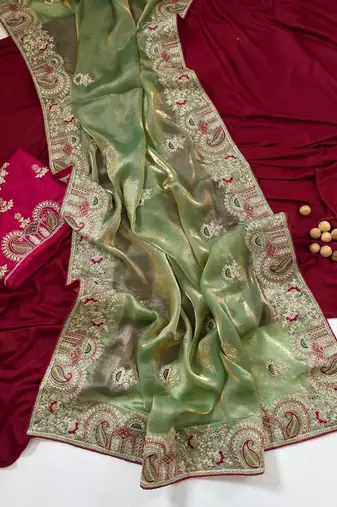 Green Color Designer Fandy Satin Silk Saree