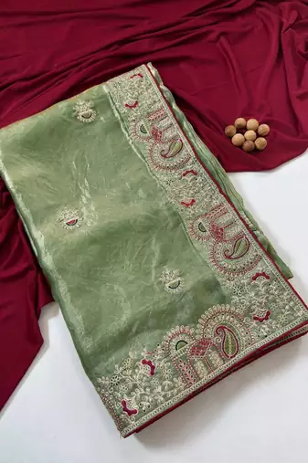 Green Color Designer Fandy Satin Silk Saree
