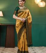 yellow green  soft art silk blend banarasi jacuard work designer party wear saree with unstitched blouse piece